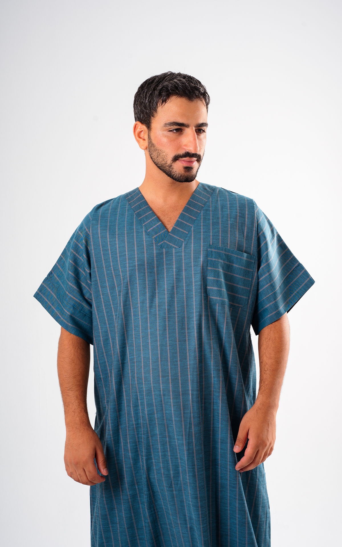 1 Striped V neck jalabiya - Image 1